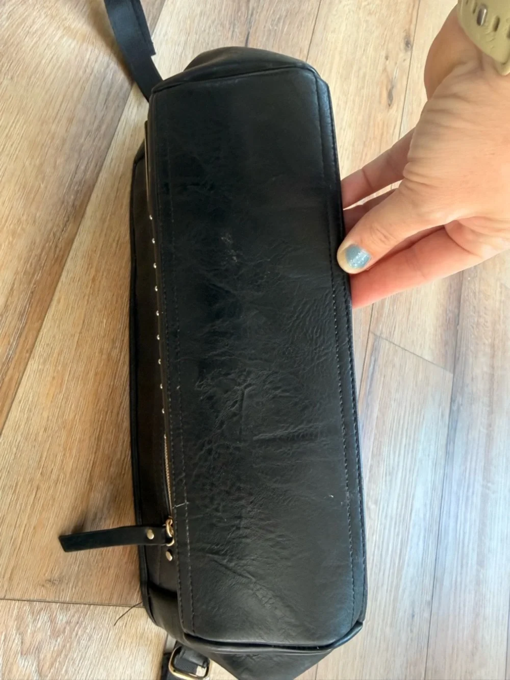 Itzy Ritzy Black Studded Crossbody Baby Bag with Gold Accents